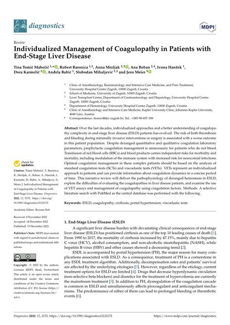 Individualized Management Of Coagulopathy In Patients With End Stage Individualized Management Of Coagulopathy In Patients With End Stage